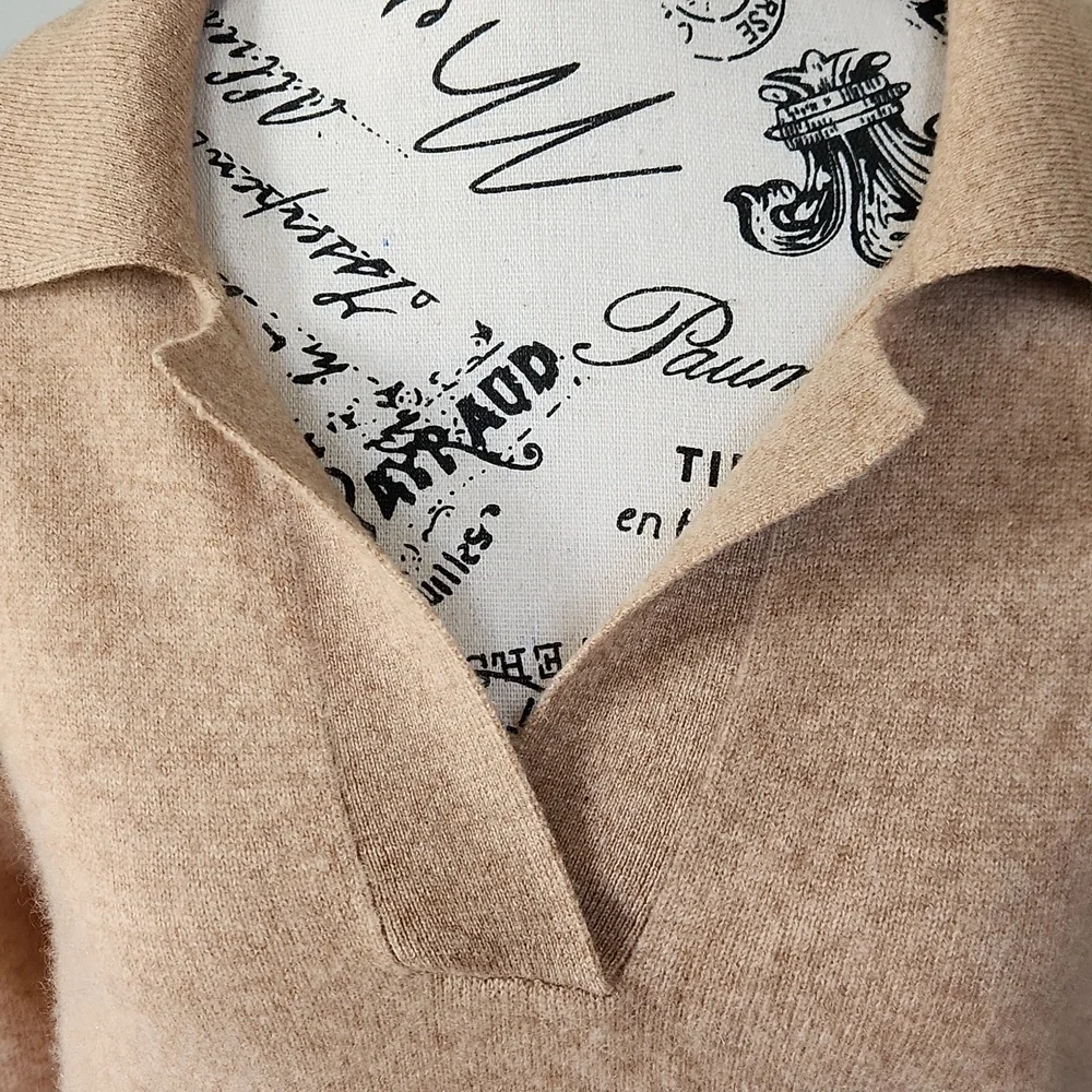 Naadam Beige 100% Cashmere Johnny Collar Sweater SZ M - Picture 2 of 3